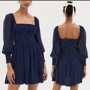 Hill House NWOT Navy Long Sleeve Polka Dot ‘The Nap Dress’